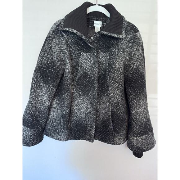 Chico's Women's Tweed Wool Blend Black And White Coat Size 4/6 - Picture 1 of 16